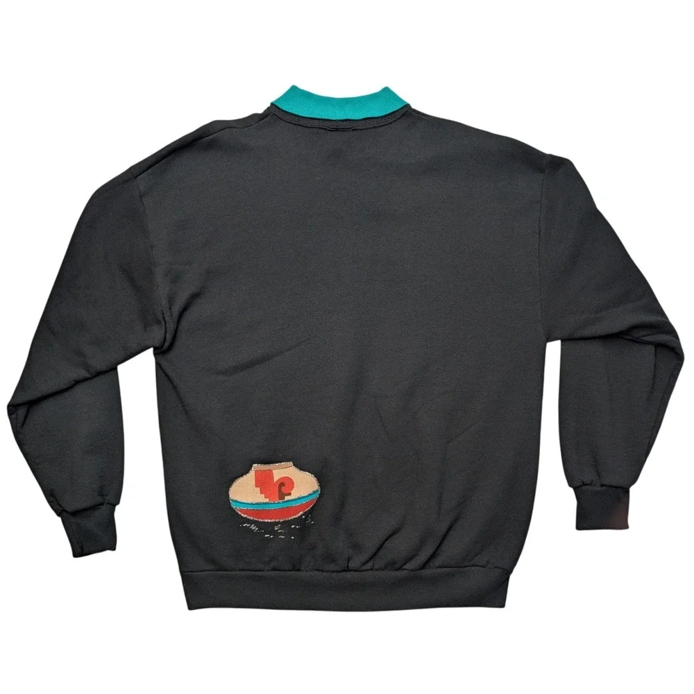 Vintage Jerzees Sweatshirt Unisex XL Black‎ Teal Southwestern Cactus